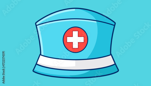 Blue nurse hat with medical cross illustration