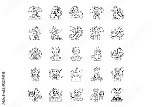 Dragon's Lair: 25 Vector Icons, Monochrome Dragon Icons, The Dragonflight Icon Collection