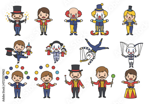Set of Cute Cartoon Circus Performer Characters.