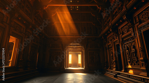 Dramatic Light and Shadow on a Symmetrically Designed Traditional Thai Building