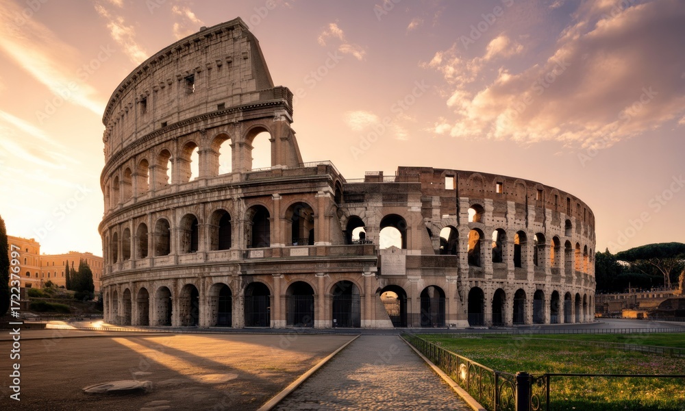 Naklejka premium Ancient Colosseum at sunrise