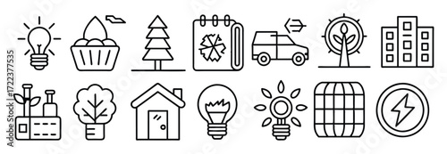 energy efficiency and saving icon set sustainable