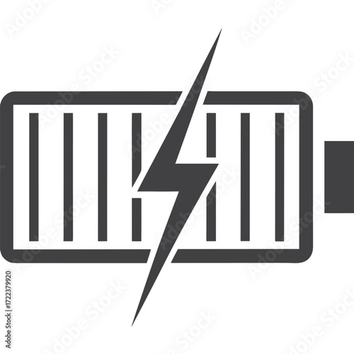 A black and white illustration of a battery charging with a lightning bolt