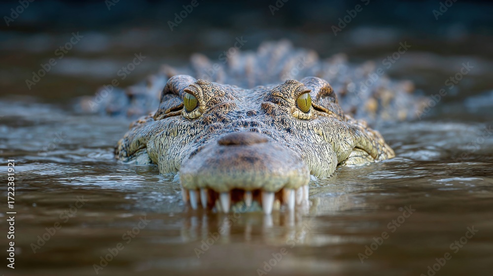 Obraz premium A Lurking Saltwater Crocodile in its Primal River Habitat