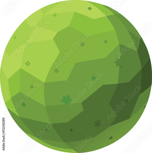 Low poly green sphere with geometric facets and texture
