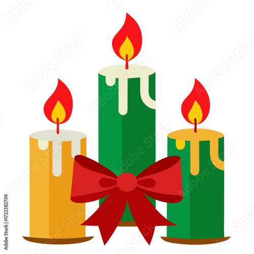 Festive Christmas candles with bows vector on white background.