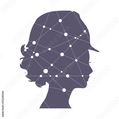Portrait of woman architect. Confident construction manager wearing hardhat. Successful mature civil engineer with copy space. Project management, engineering and safety inspection. Lines with dots.