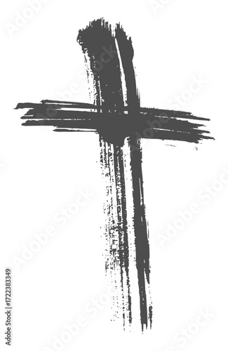 Grunge style Christian cross for Ash Wednesday web banner or social graphic. The first day of Lent is a holy day of prayer and fasting.