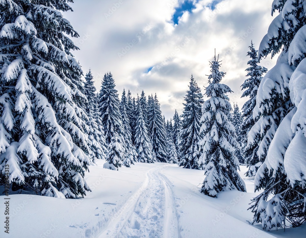 Fototapeta premium Snowy Path Through Winter Forest
