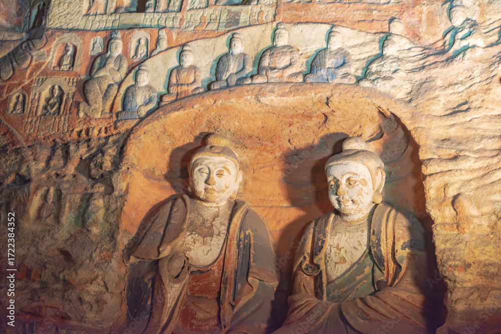 Naklejka premium Giant Buddha statue at the Yungang Grottoes in Datong, Shanxi