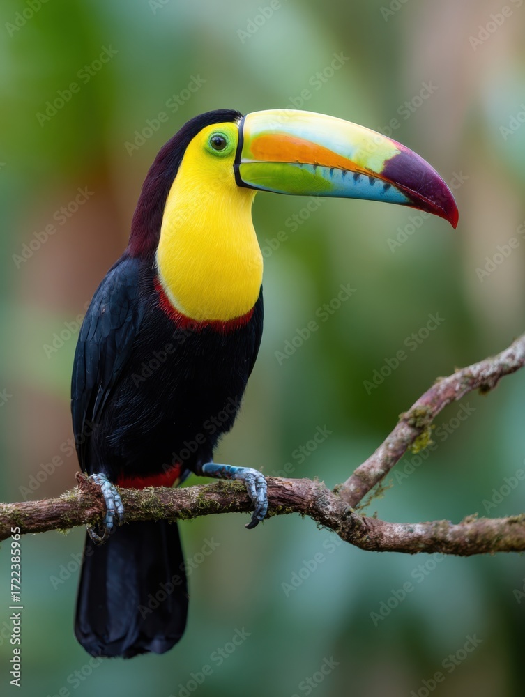 Naklejka premium The Recognizable Toucan and its Colorful Beak in the Jungle