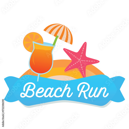 A vibrant beach themed design with drinks fruit and a starfish
