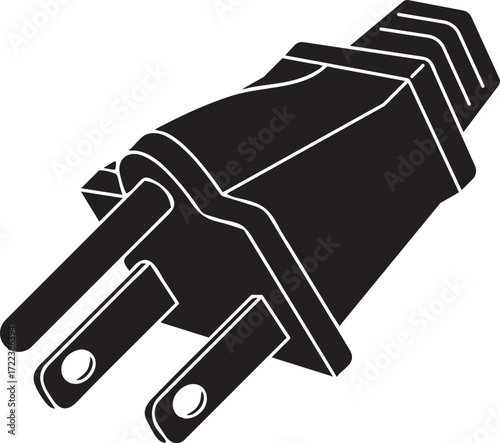 Type B plug silhouette vector with two flat pins and one round grounding pin, widely used in USA, Canada, Mexico, and Japan. Perfect for electrical diagrams, socket illustrations, and schematics.