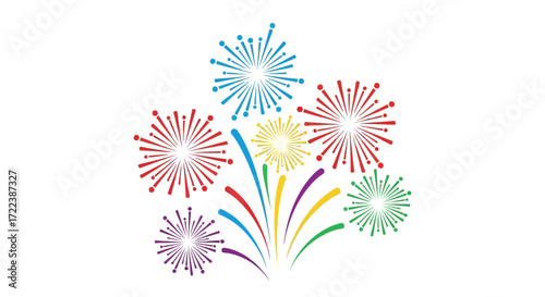 Colorful fireworks display, vibrant bursts of light, celebratory explosion.