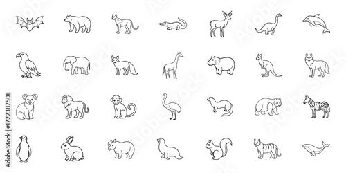Huge animal line art vector collection for wildlife zoo safari and nature icons.
