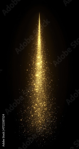 Golden, pointed light beam against black