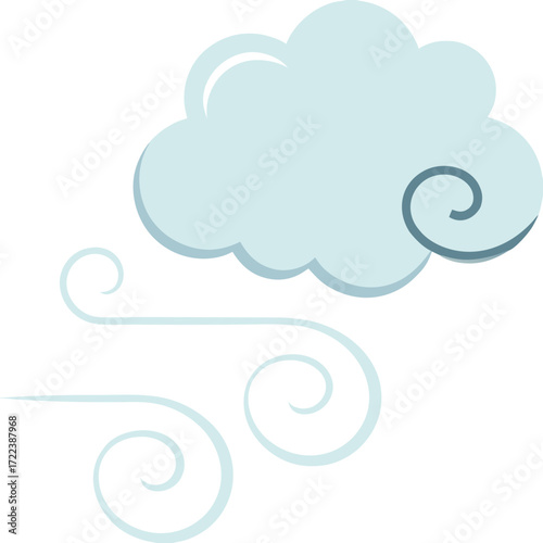 A simple illustration of a light blue cloud with swirling wind currents