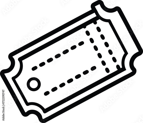 Black and white outline of a coupon ticket with dotted edges, simple vector.