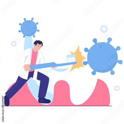 Dentist fighting viruses with toothbrush