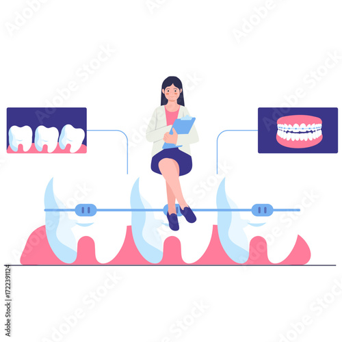 Dentist with dental models and braces