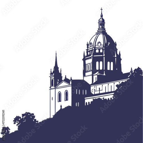 A captivating vector illustration showcases the basilica of saint mary in minneapolis, minnesota, , its architectural grandeur beautifully rendered with intricate details