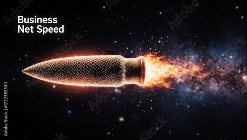 Experience unparalleled business net speed as a blazing bullet rockets through the cosmos, symbolizing rapid growth and innovation.