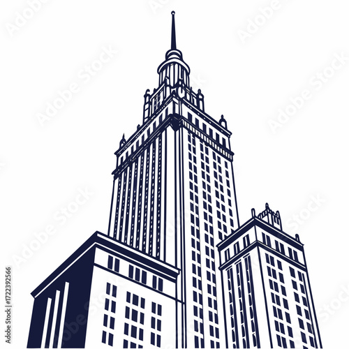 Illustration of the palace of culture and science, a prominent landmark in warsaw, poland, showcasing its unique architecture and cultural significance in vector art