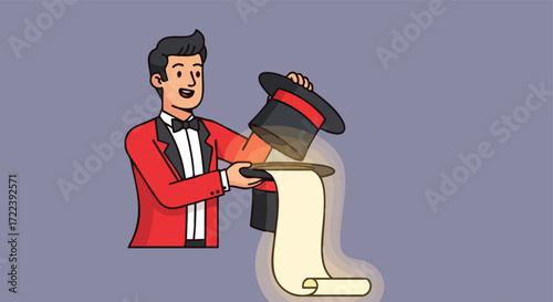 A Magician Pulling a Scroll from His Hat