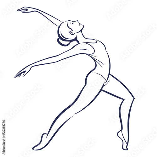 A graceful ballet dancer in a poised pose, captured in a minimalist line drawing, showcasing elegance and fluidity the dancers form is outlined with precision