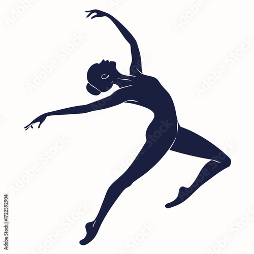 A silhouette of a ballet dancer in a dynamic pose, embodying grace and strength, captured in a minimalist design the dancers form is outlined with precision