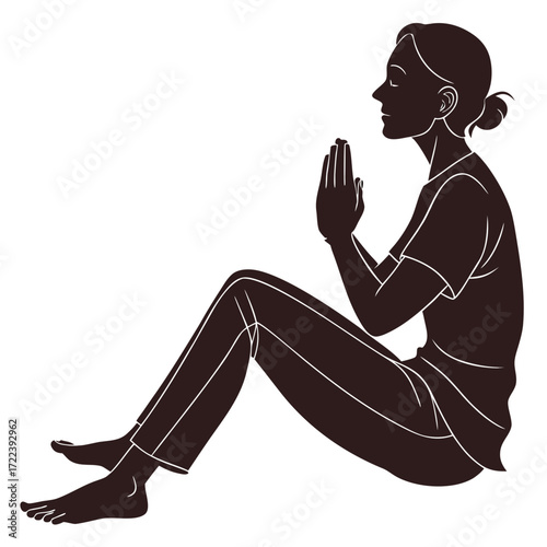 A woman in a seated yoga pose, finding balance and serenity through mindful practice, , embodying the essence of wellness and inner peace