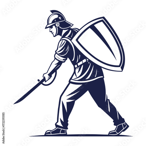 Illustration of a spartan warrior with a shield and sword, ready for battle, a symbol of ancient warfare, strength, and courage in the face of adversity