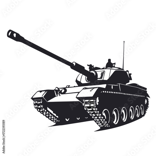 Illustration of a tank, a heavy armored fighting vehicle designed for frontline combat, featuring a powerful gun and robust armor, vector art