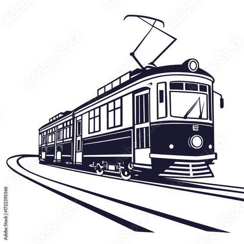 Vintage tram vector illustration retro streetcar drawing, railway transport vehicle, old railroad engine, transportation, travel, and tourism