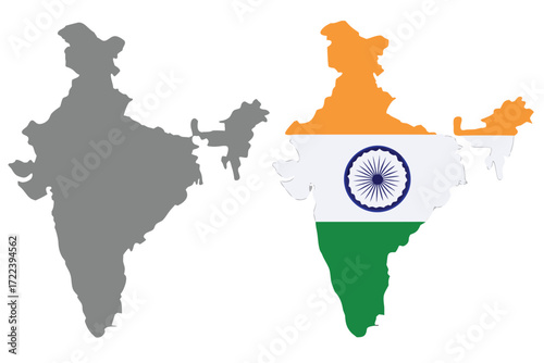 India s map shown in grayscale and with its national flag colors