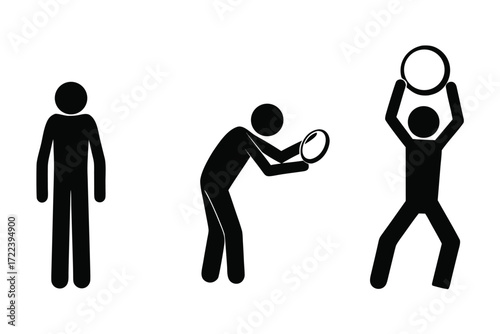 Simple black silhouettes showing a progression of a person playing tennis