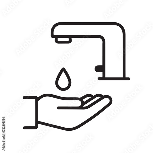 Vector hand under faucet icon for hygiene and handwashing