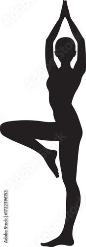 A black silhouette of a person in a yoga pose against a white background.