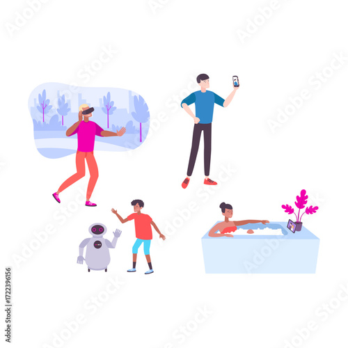 Diverse Digital Interactions VR, AI, Mobile, and Modern Comforts