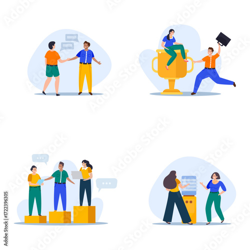 Modern Business Team Dynamics, Communication, and Achievement Concepts