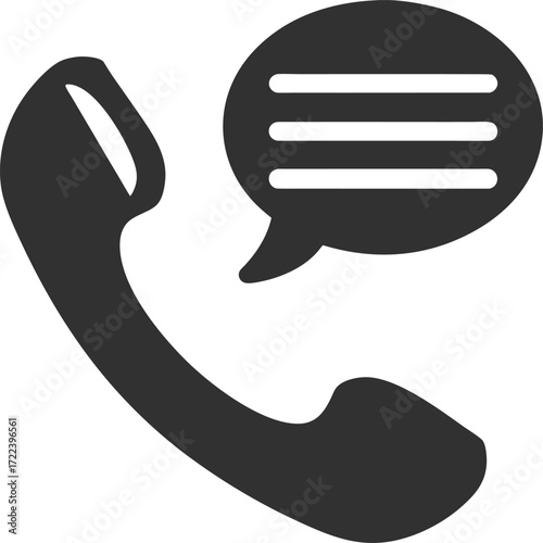 Simple gray icon depicting a telephone handset and speech bubble