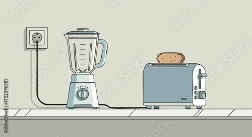 A Blender and Toaster on a Modern Kitchen Counter