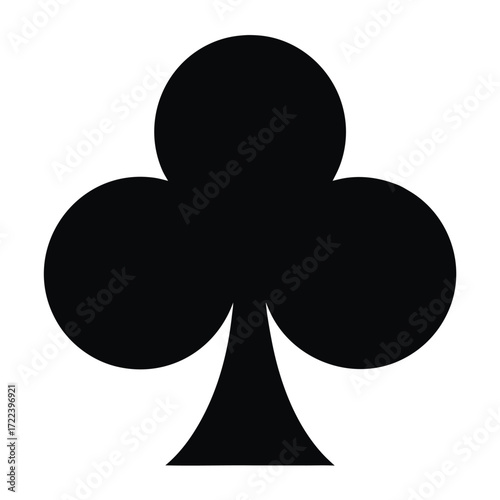 A simple black illustration depicting the classic symbol for the clubs suit