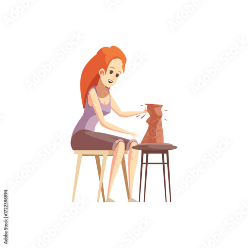 Creative young woman expressing her artistic side by handcrafting a clay vase on a pottery wheel