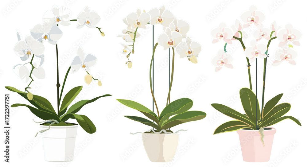 Obraz premium PNG Elegant potted orchid illustration, element set on transparent background