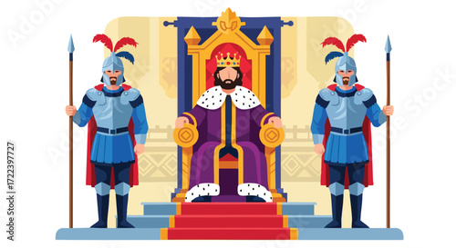 A King on His Throne Guarded by Two Knights