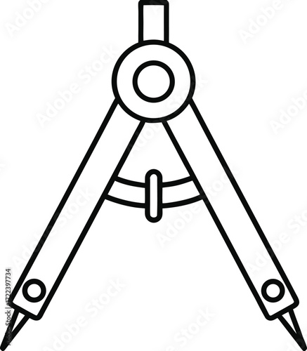 Simple illustration of a black drafting compass on a white background