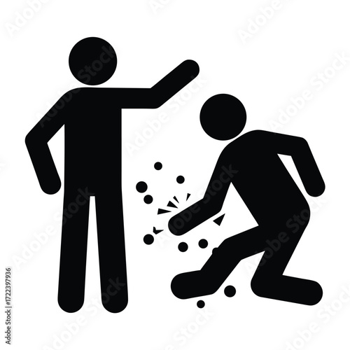 Stick figure illustration depicting a physical altercation and impact zone
