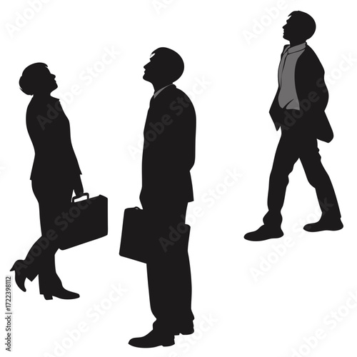 Diverse business professionals silhouettes looking upwards with briefcases representing ambition and future opportunities