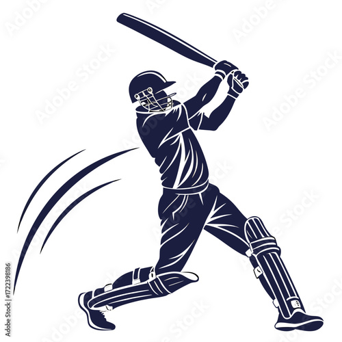 Dynamic silhouette of a cricket batsman in action swinging the bat powerfully to hit the ball during a match
